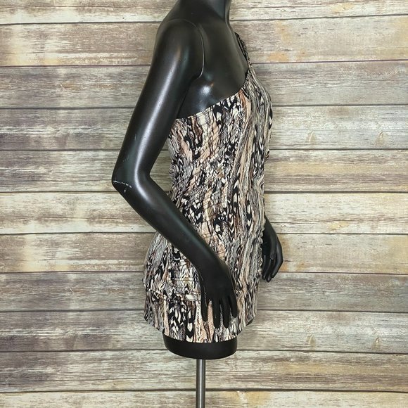 Dots One Shoulder Tunic Style Blouse Women's Size Medium Abstract Print Sequins - Picture 4 of 7